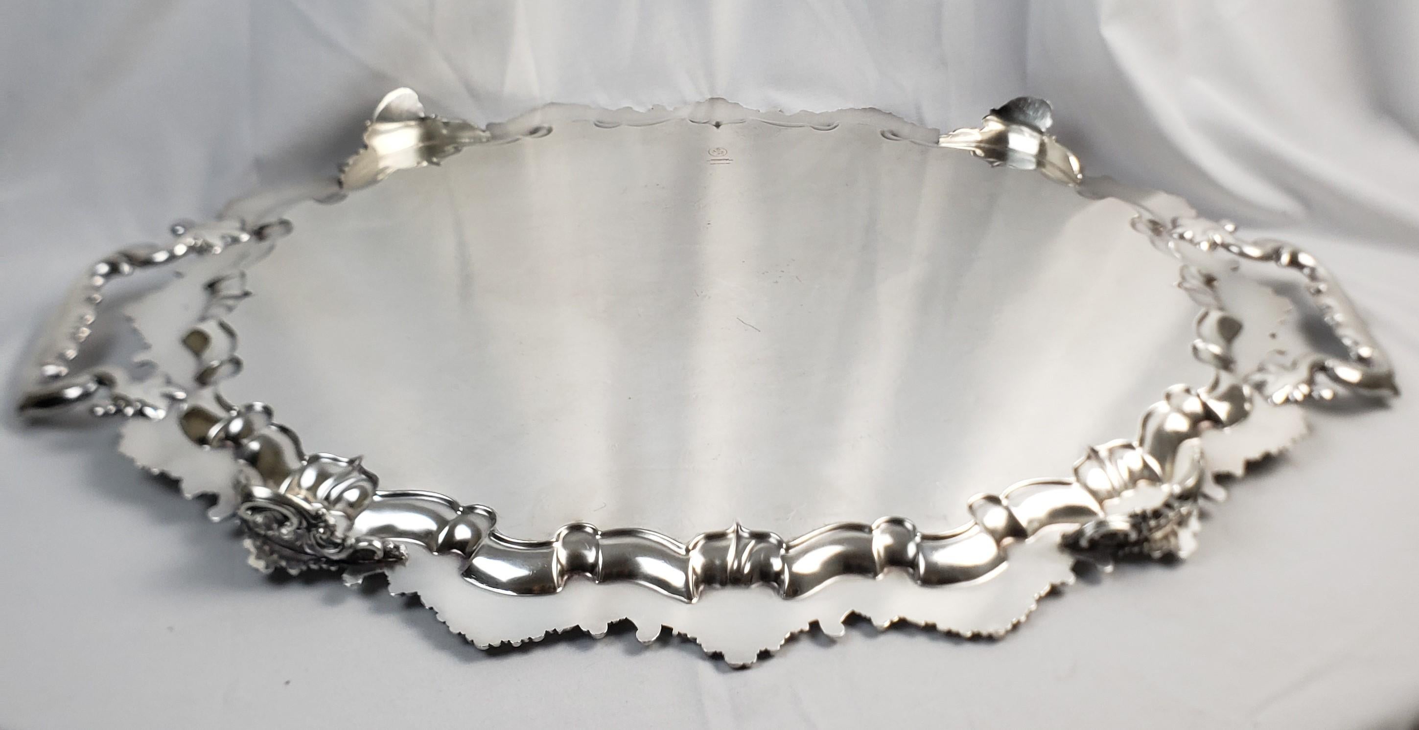 Antique English Sterling Silver Tea Set on Huge Silver Plated Serving Tray For Sale 6