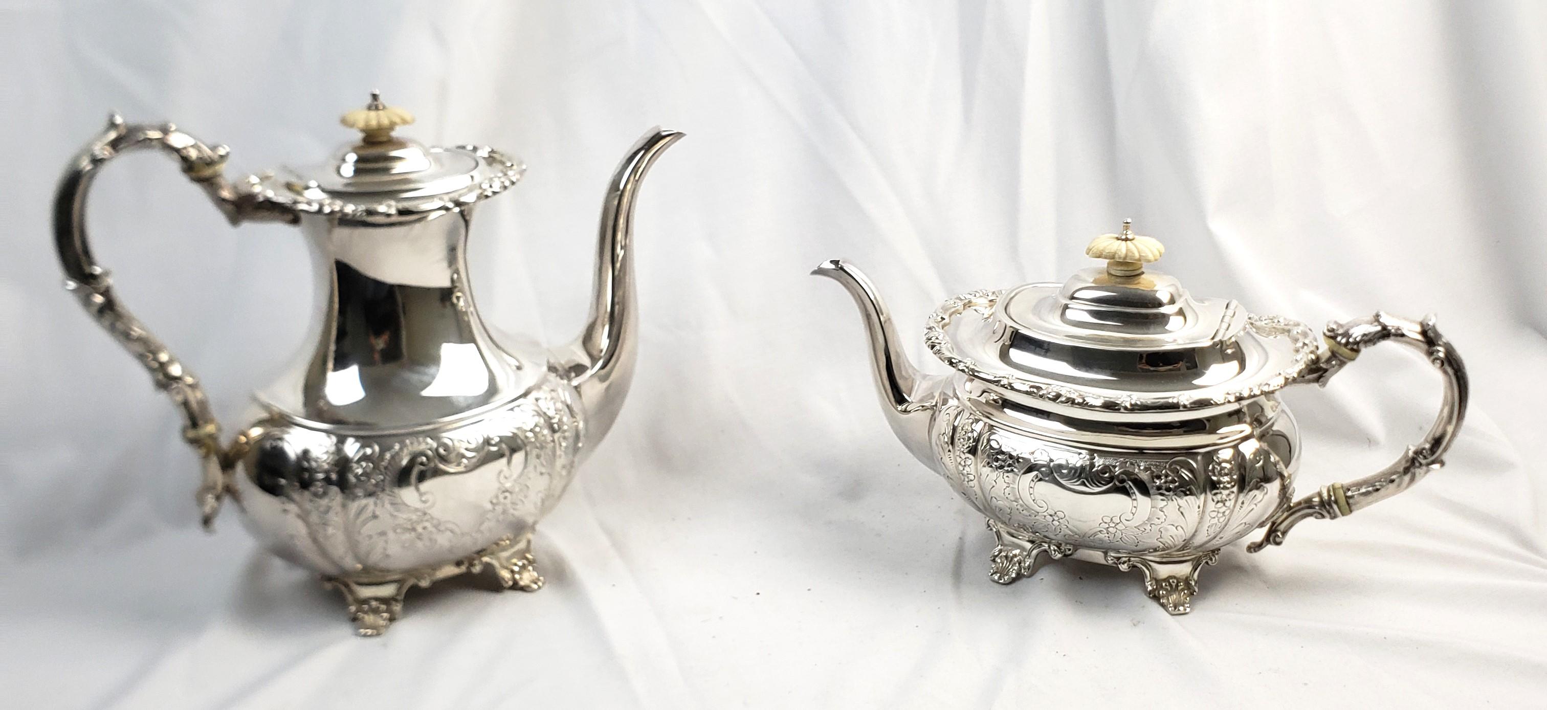 Anglais Service à thé anglais ancien en argent sterling sur grand plateau de service en métal argenté en vente