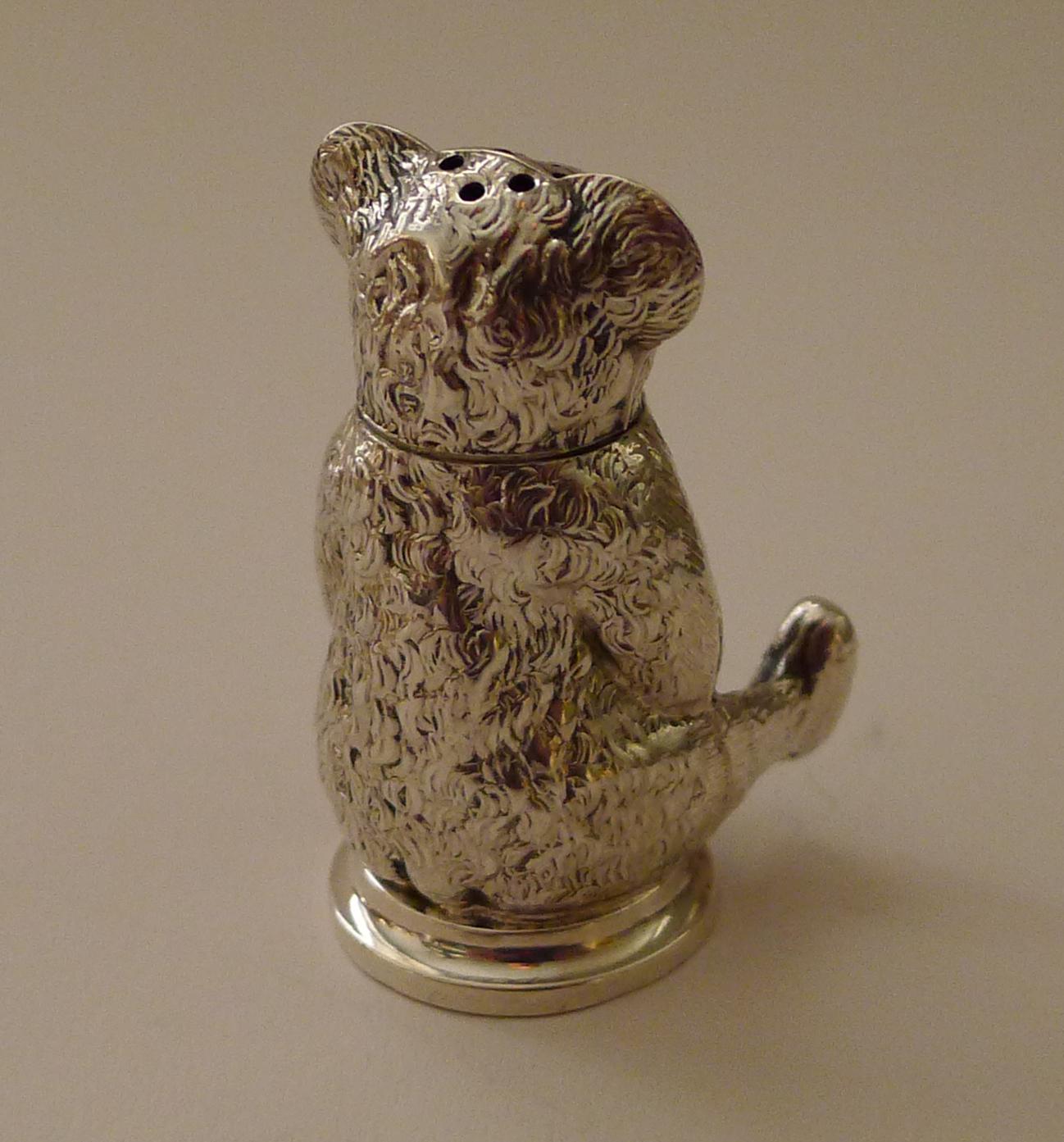 Antiker englischer Teddybär-Pfeffertopf aus Sterlingsilber aus Sterlingsilber - 1905 (Britisch) im Angebot