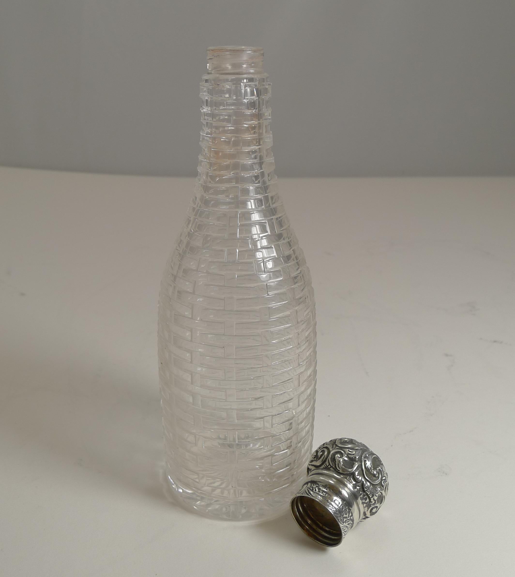 Antique English Sterling Silver Topped Miniature Champagne / Liquor Bottle, 1898 For Sale 2