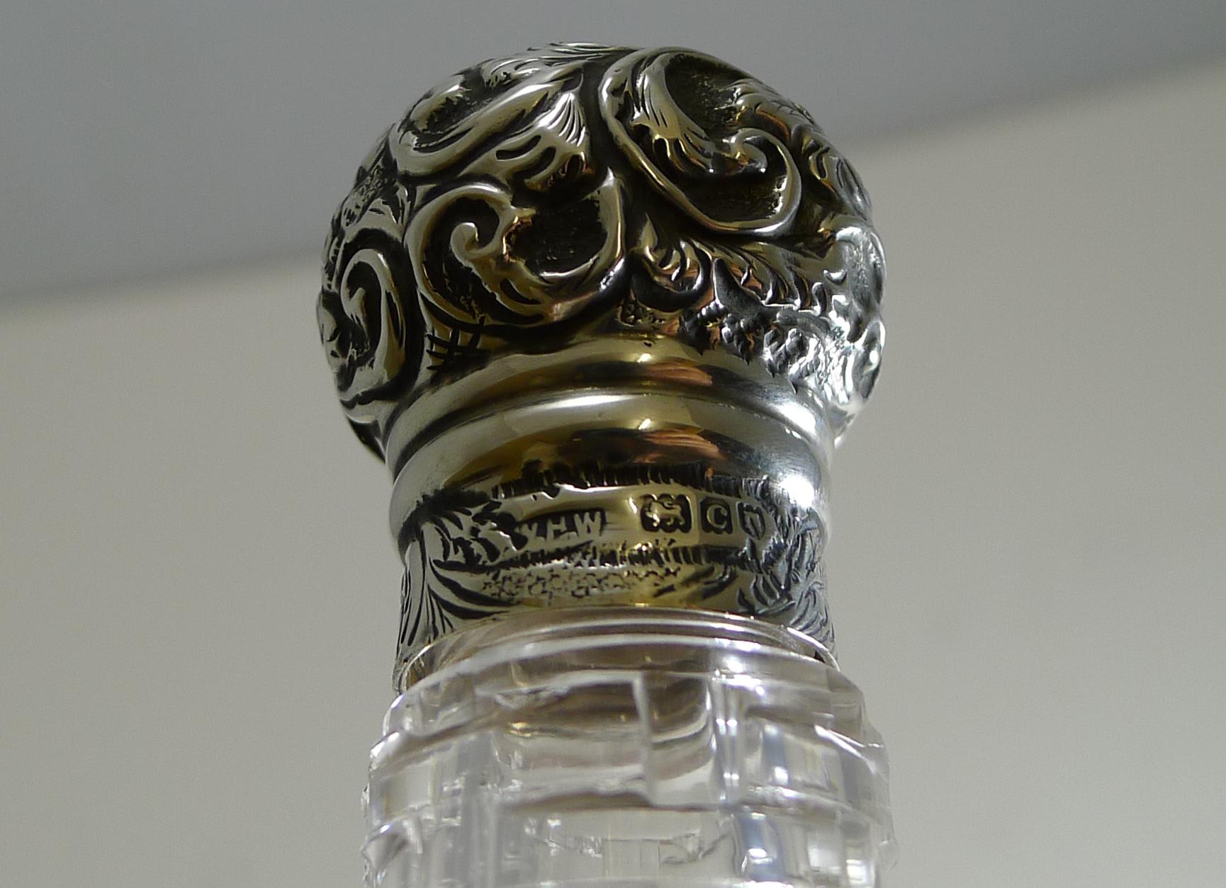 Antique English Sterling Silver Topped Miniature Champagne / Liquor Bottle, 1898 For Sale 1