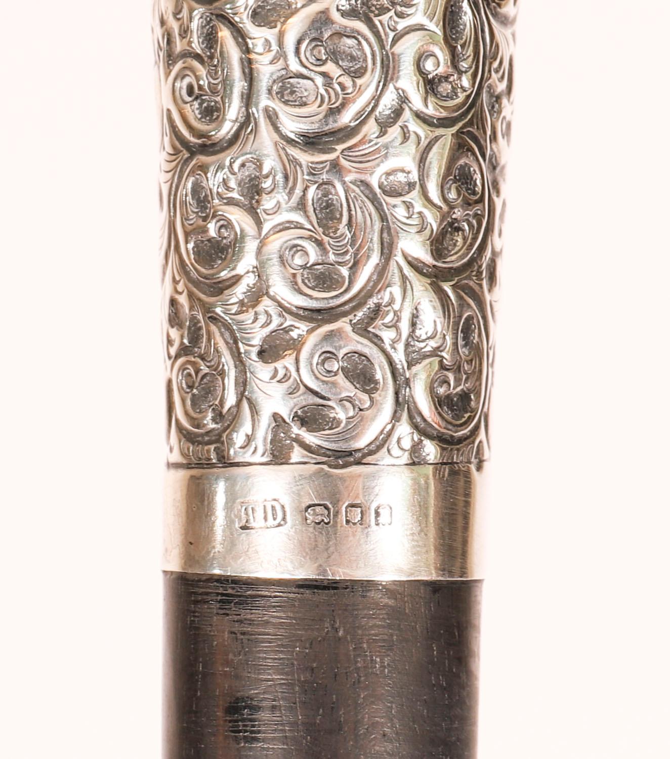Antique English Sterling Silver Topped Walking Stick 20th Century For Sale 1