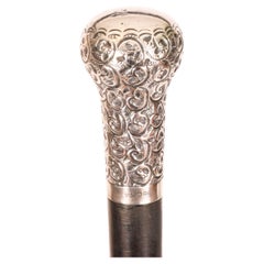 Antique English Sterling Silver Topped Walking Stick 20th Century