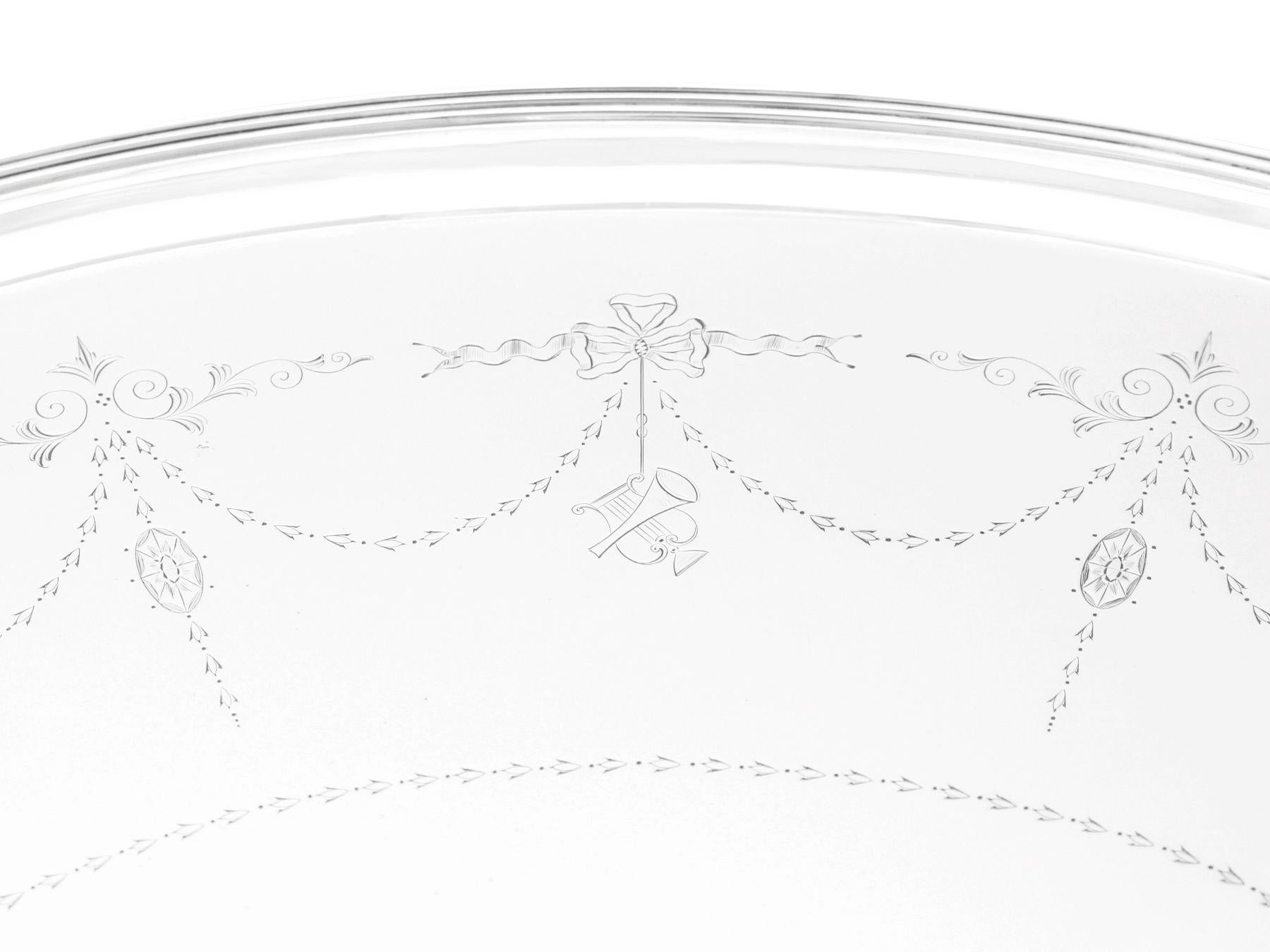 Early 20th Century Antique English Sterling Silver Two-Handled Tea Tray, 1925 For Sale