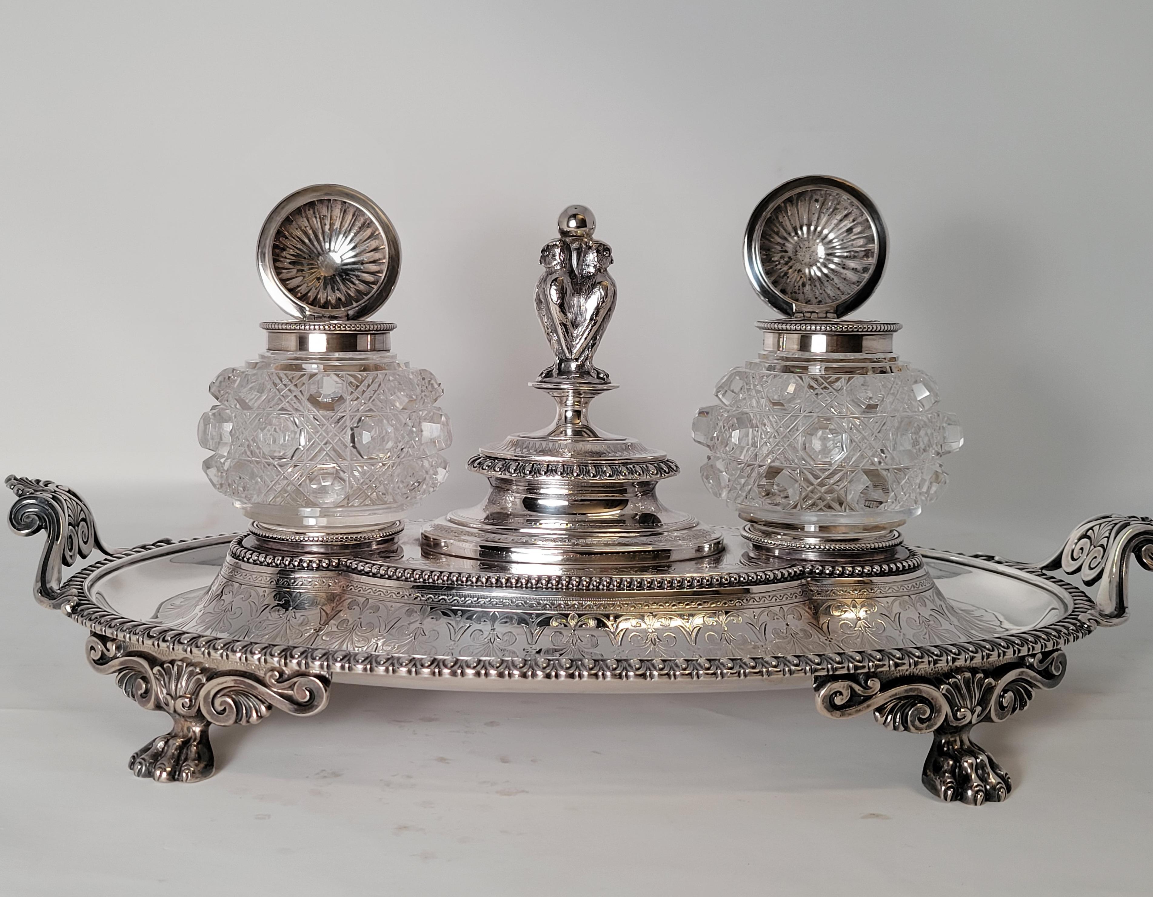 Antique English Sterling Silver Victorian Inkstand For Sale 1