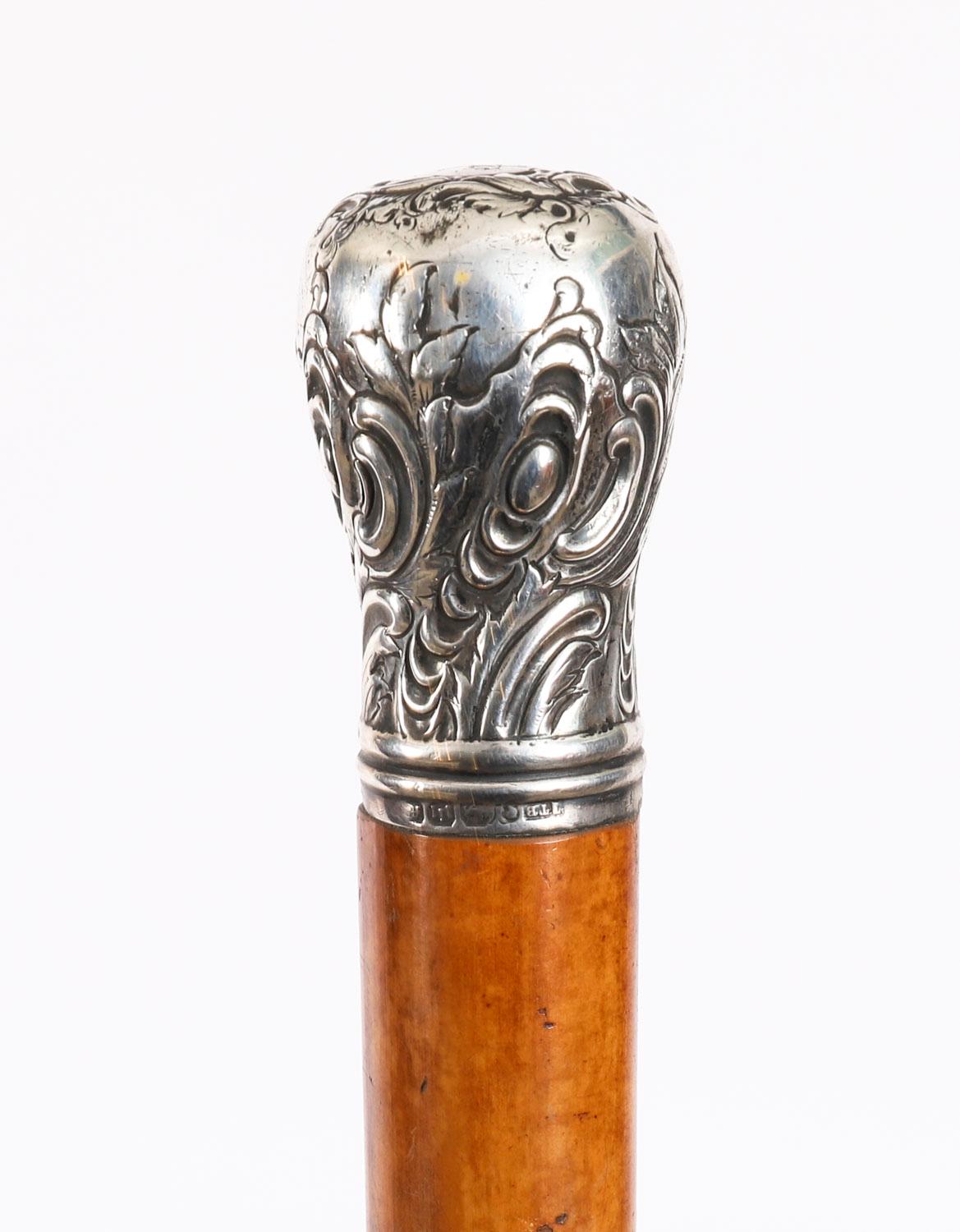 Antico bastone da passeggio inglese in argento sterling Exeter del XIX secolo in vendita 6
