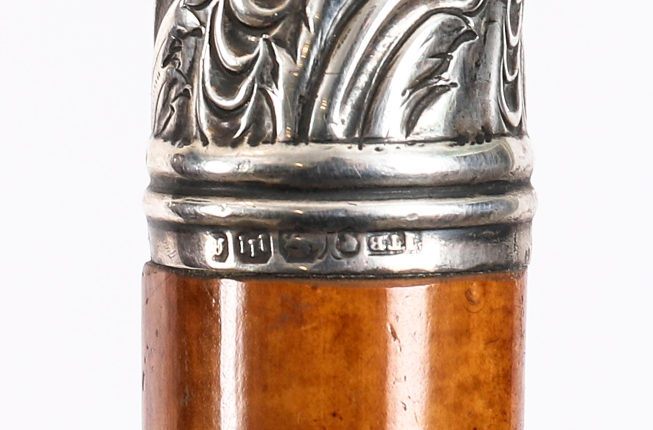 Antico bastone da passeggio inglese in argento sterling Exeter del XIX secolo in vendita 4