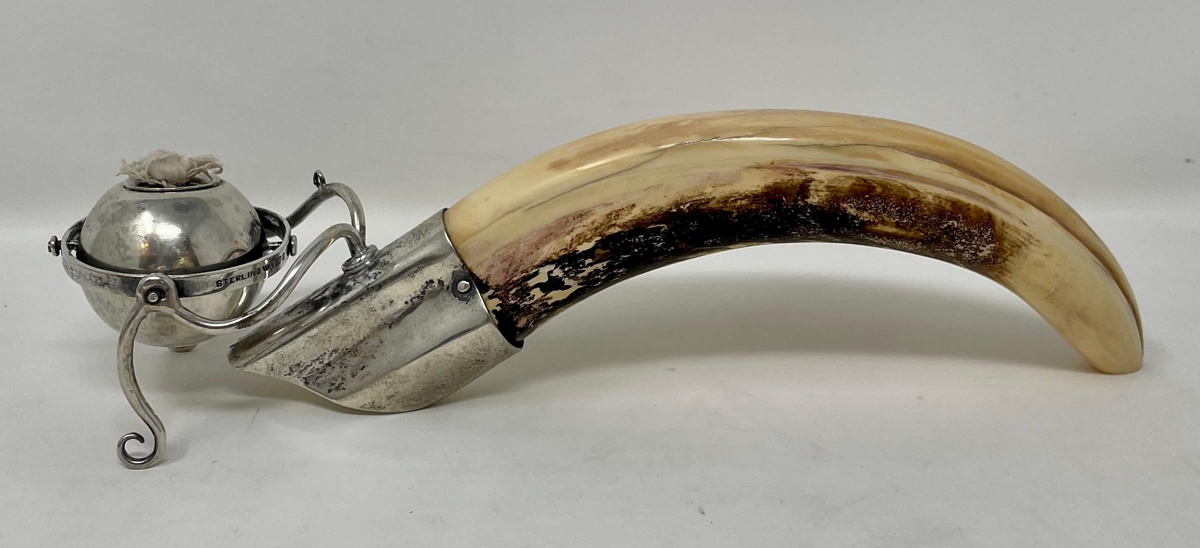 Antique English hallmarked sterling silver with boars tusk gimble lighter, circa 1920.