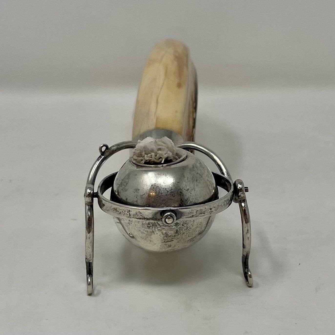 Antique English Sterling Silver with Boars Tusk Gimble Lighter, Circa 1920. In Good Condition For Sale In New Orleans, LA