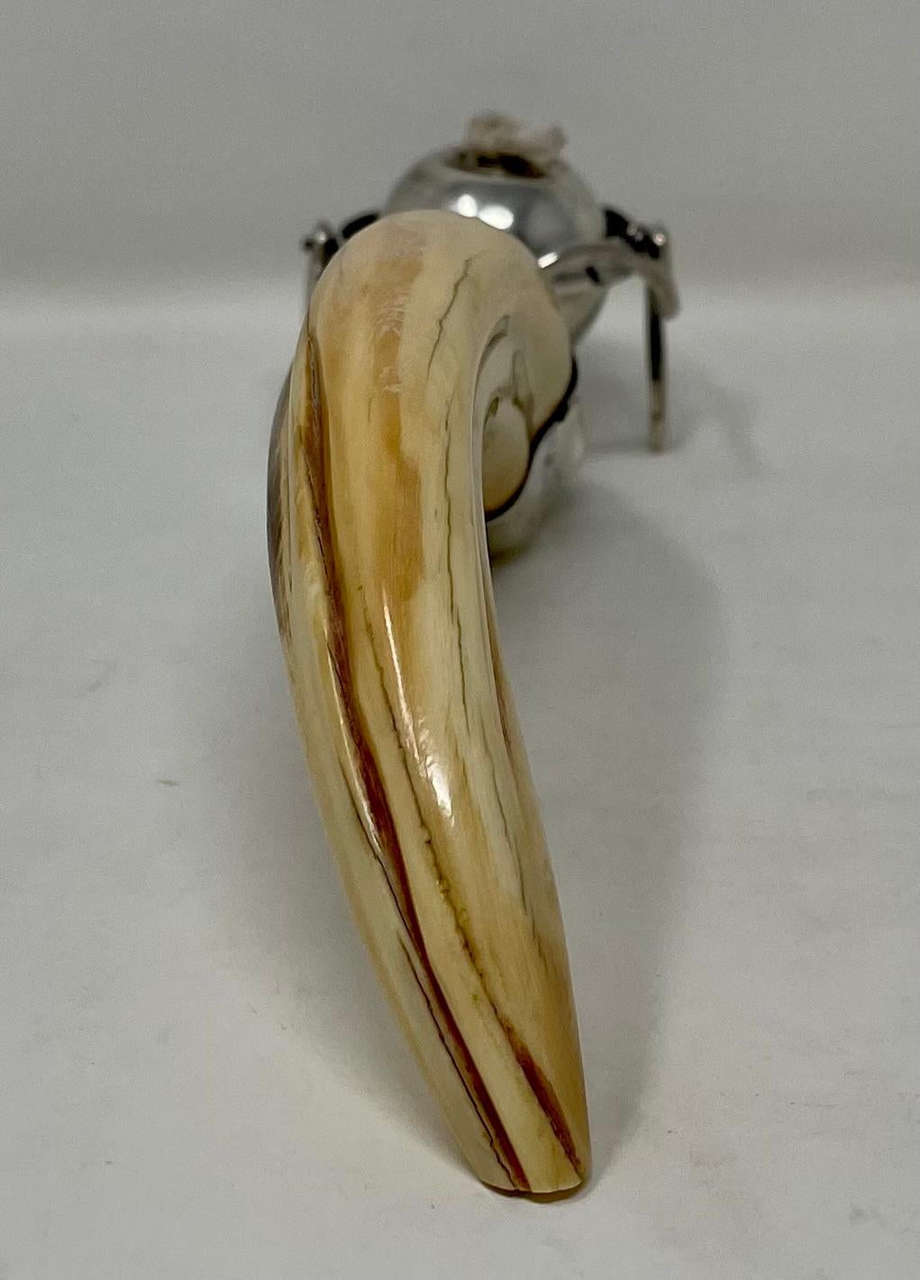 20th Century Antique English Sterling Silver with Boars Tusk Gimble Lighter, Circa 1920. For Sale