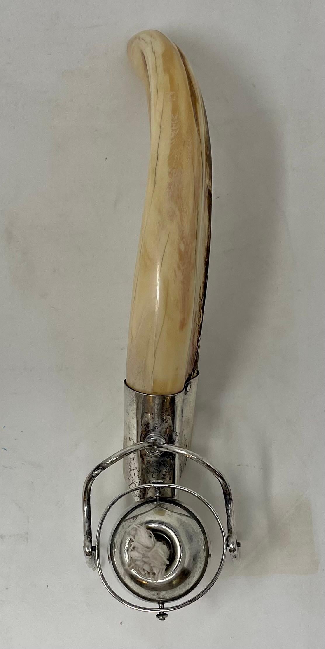 Antique English Sterling Silver with Boars Tusk Gimble Lighter, Circa 1920. For Sale 1