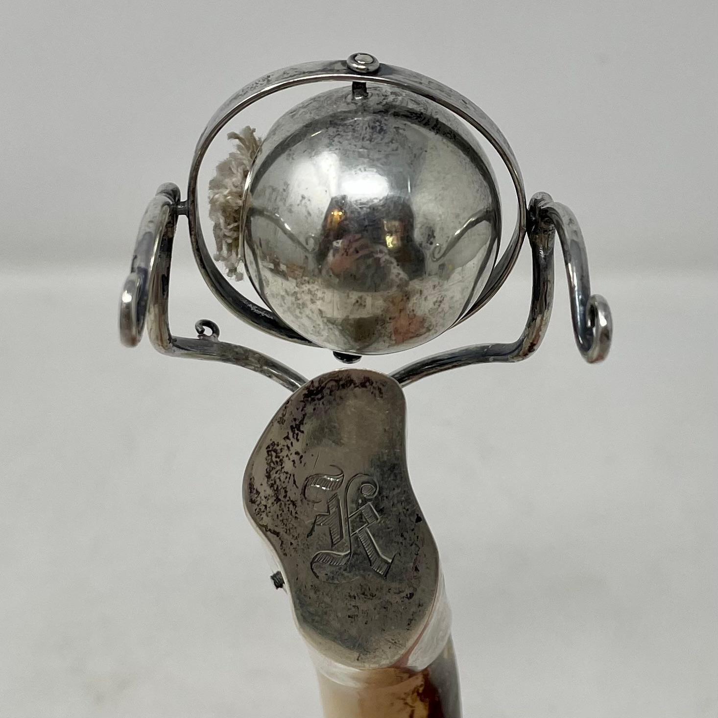 Antique English Sterling Silver with Boars Tusk Gimble Lighter, Circa 1920. For Sale 3