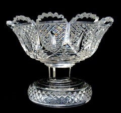Antique English Stuart Crystal Hand Cut Glass Bowl Victorian Centerpiece Bowl