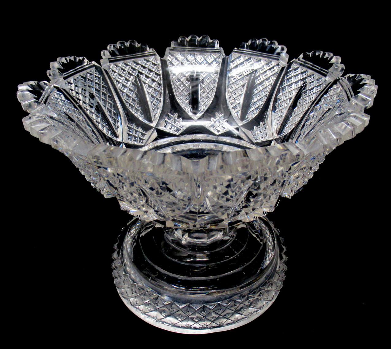Antique English Stuart Crystal Hand Cut Glass Bowl Victorian Centerpiece Bowl 2