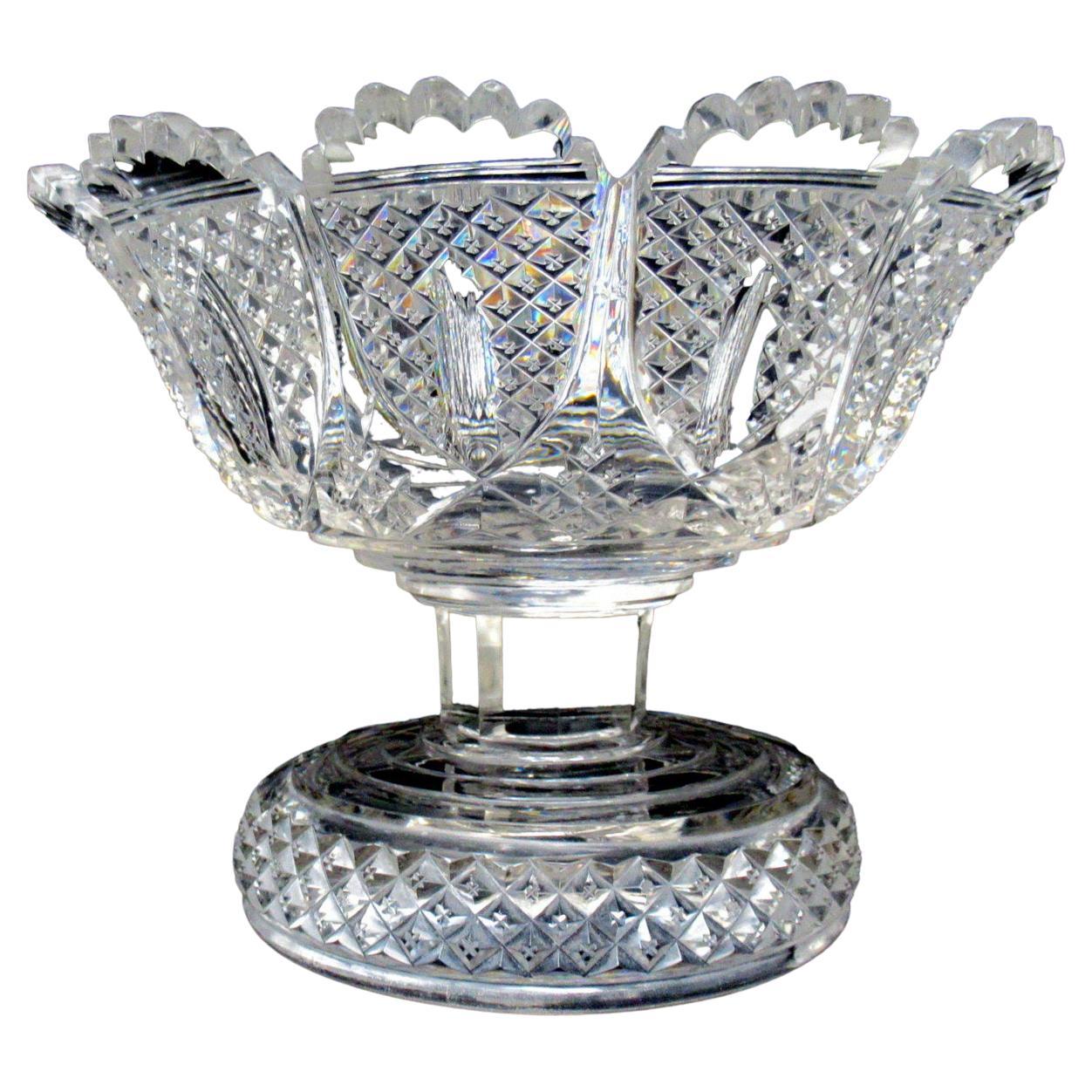 Antique English Stuart Crystal Hand Cut Glass Bowl Victorian Centerpiece Bowl