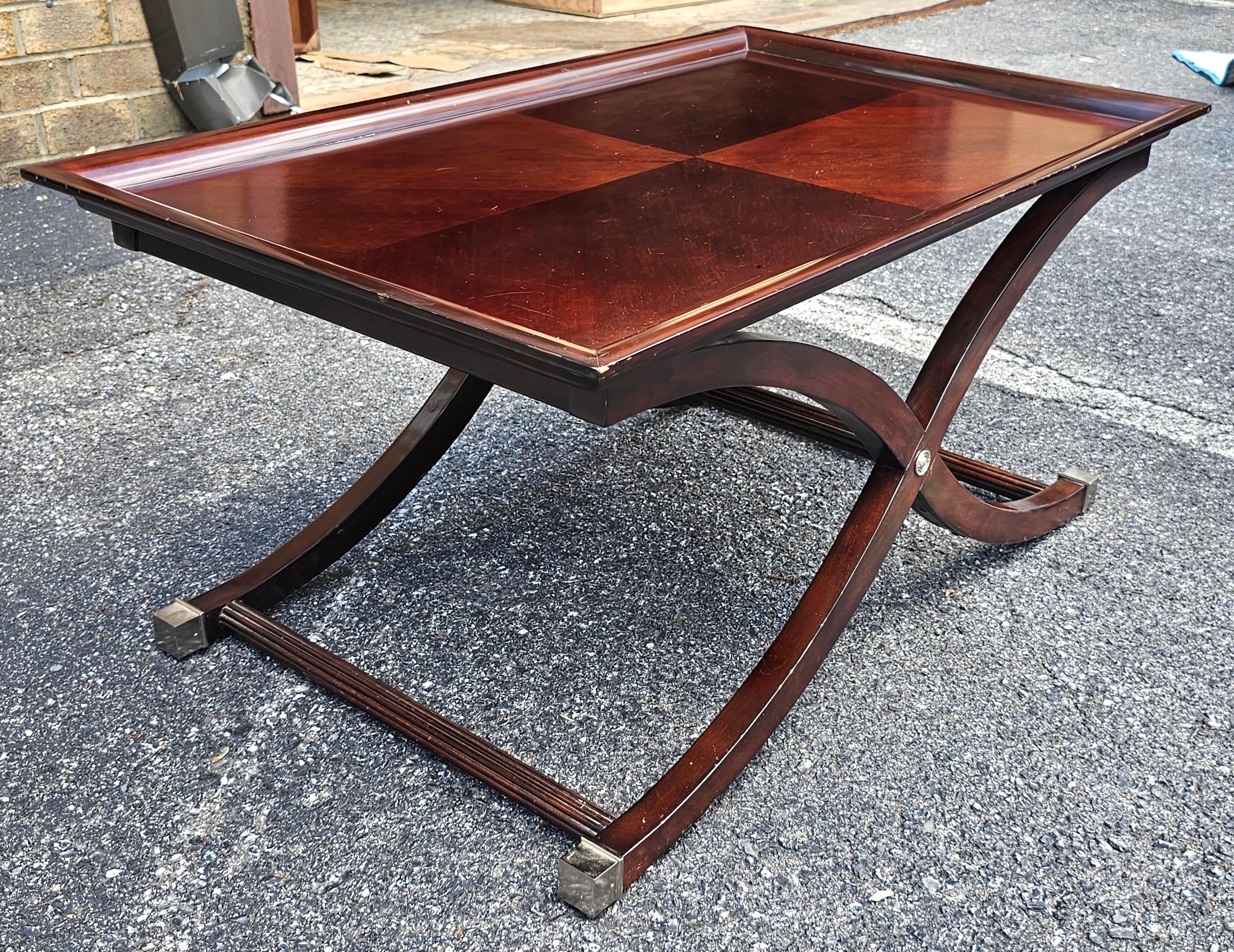 Fruitwood Contemporary English Antique Style  Stained Fruit Tray Top Coffee Table For Sale