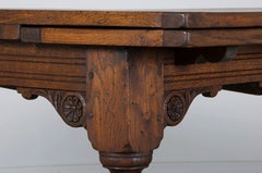 Antique English Style Extendable Oak Trestle Dining Table