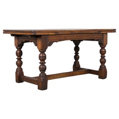 Antique English Style Extendable Oak Trestle Dining Table