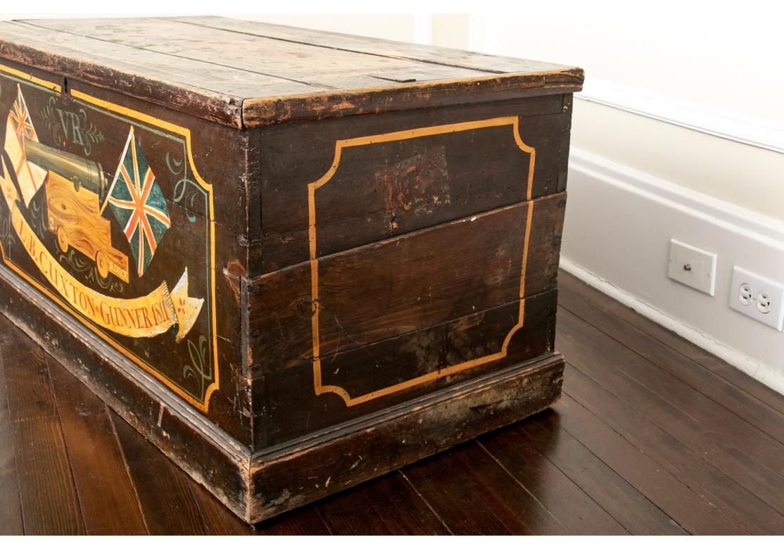 Antique English Style Nautical Paint Decorated Trunk as Cocktail Table For Sale 3