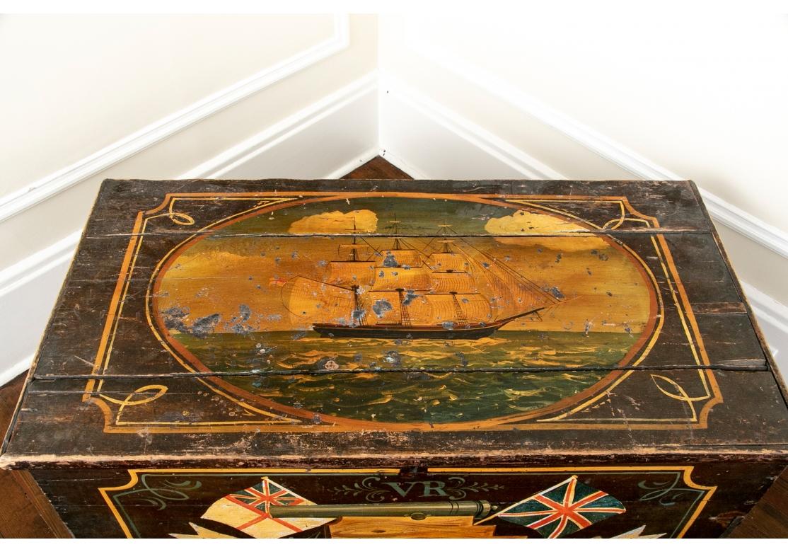 Georgian Antique English Style Nautical Paint Decorated Trunk as Cocktail Table For Sale