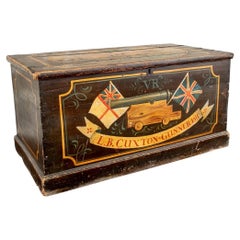 Antique English Style Nautical Paint Decorated Trunk as Cocktail Table