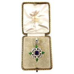 Antiker englischer "Suffragette"-Anhänger aus 15 Karat Gold, Emaille, Perle und Diamanten