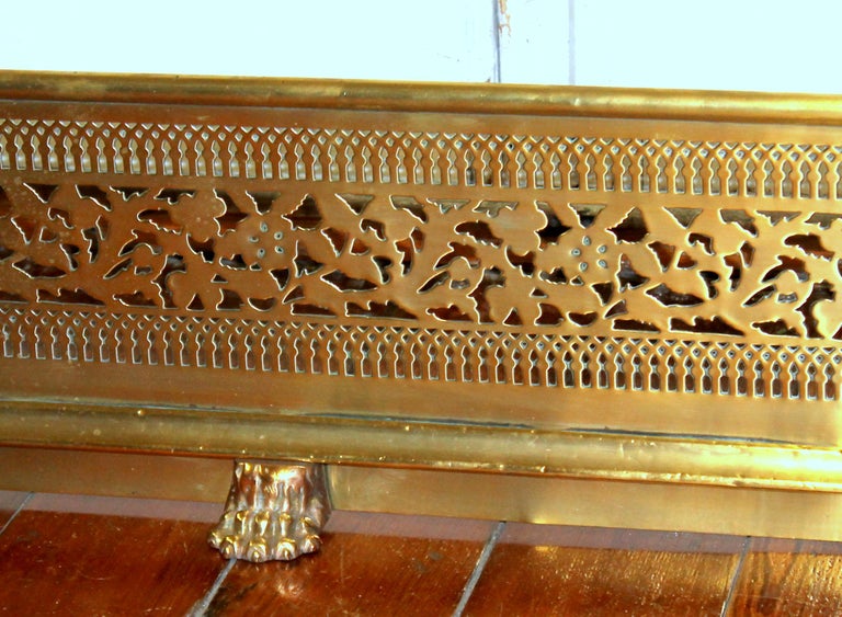 Antique English Superbly Pierced Brass Fireplace Fender at 1stDibs