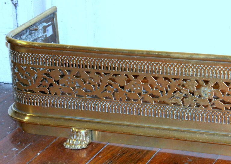 Antique English Superbly Pierced Brass Fireplace Fender at 1stDibs