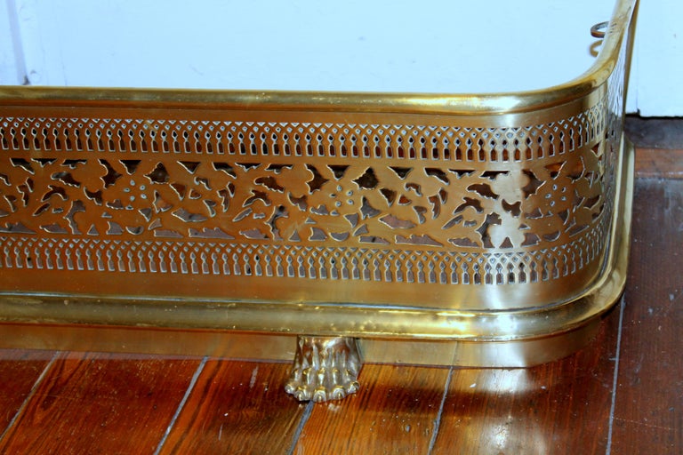 Antique English Superbly Pierced Brass Fireplace Fender at 1stDibs