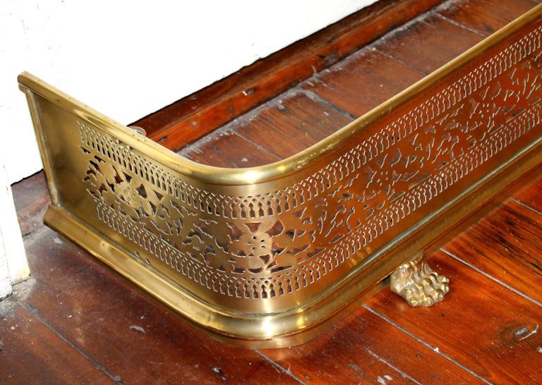 Antique English Superbly Pierced Brass Fireplace Fender at 1stDibs