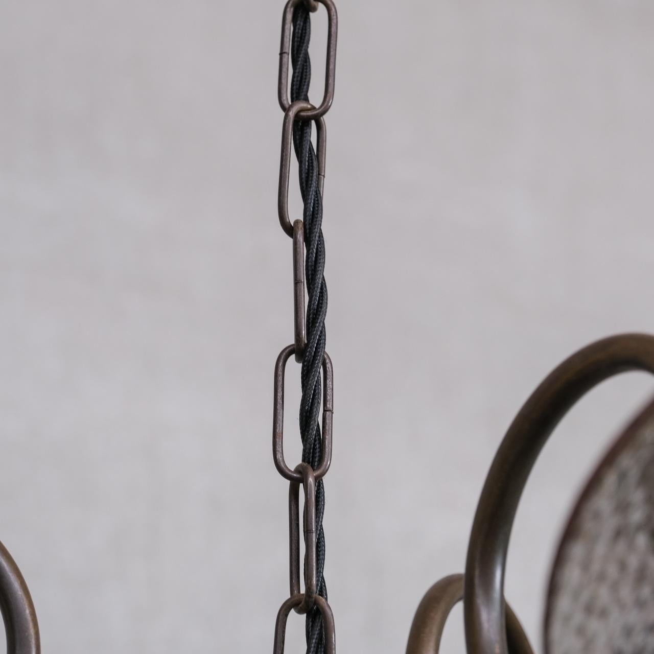 Brass Antique English Swan Neck Mercury Glass Pendant Light / Chandelier For Sale