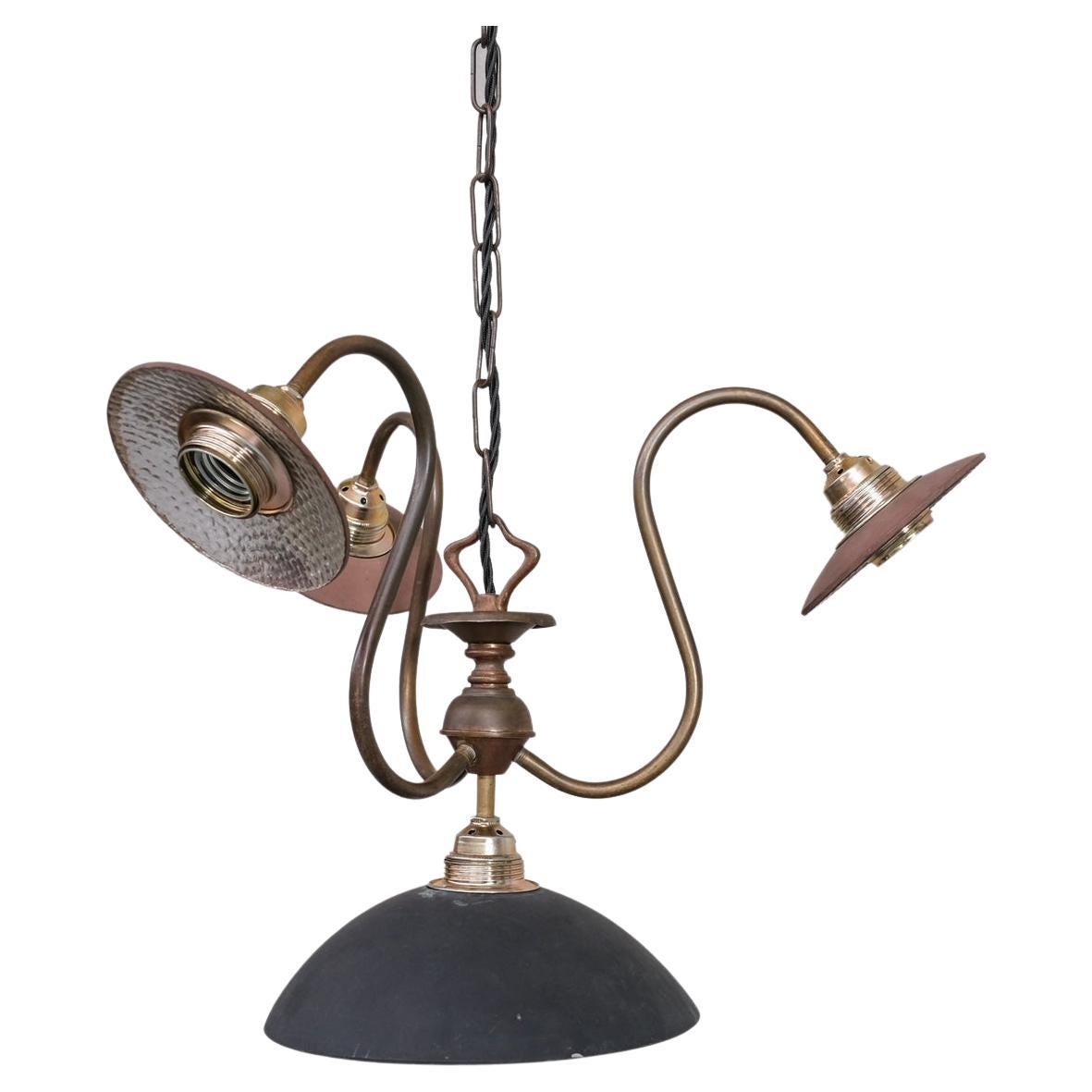 Antique English Swan Neck Mercury Glass Pendant Light / Chandelier For Sale