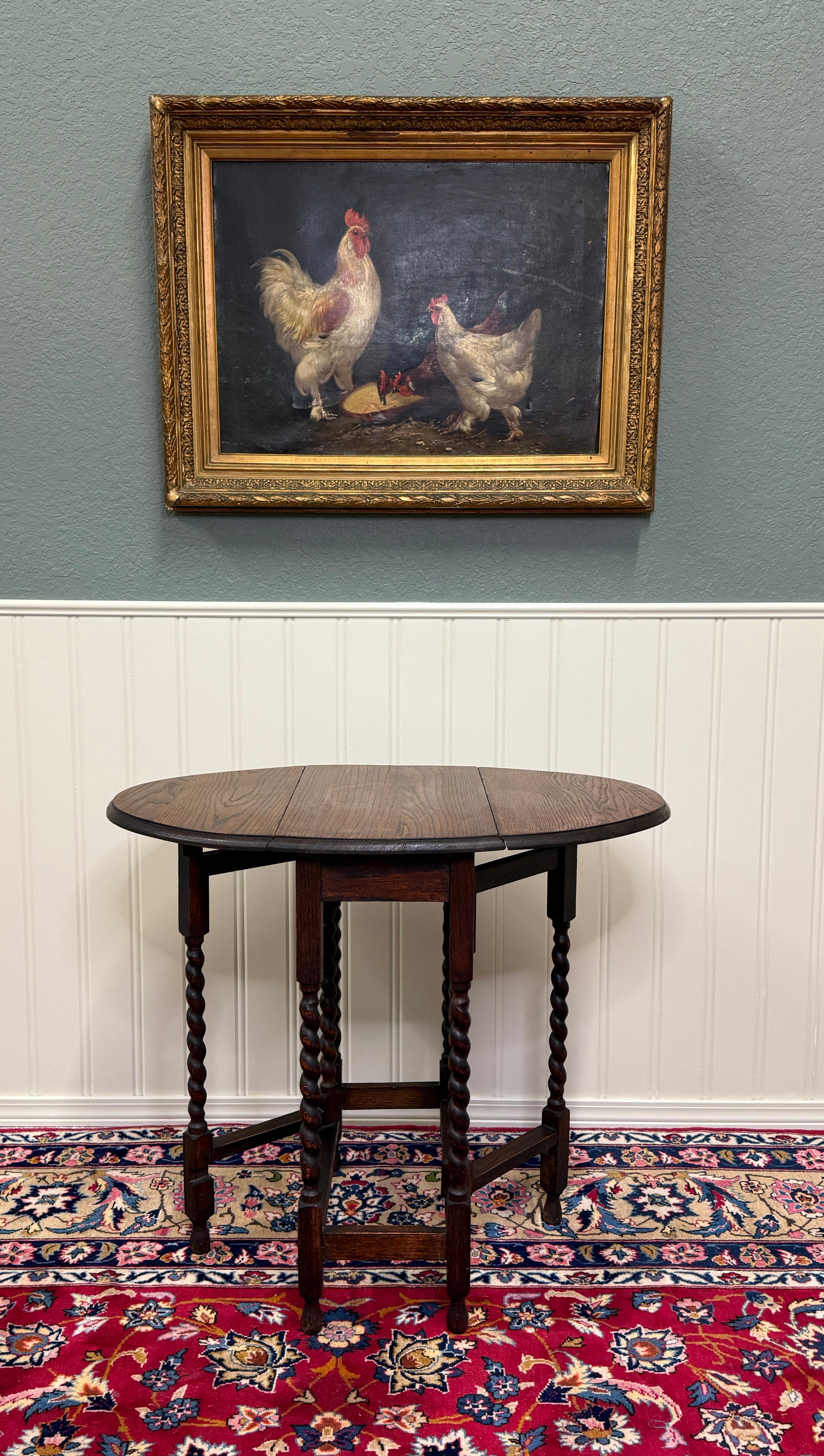 Antique English Table Barley Twist Drop Leaf Gateleg Oak Oval c.1930s 5