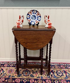 Antique English Table Barley Twist Drop Leaf Gateleg Oak Oval c.1930s