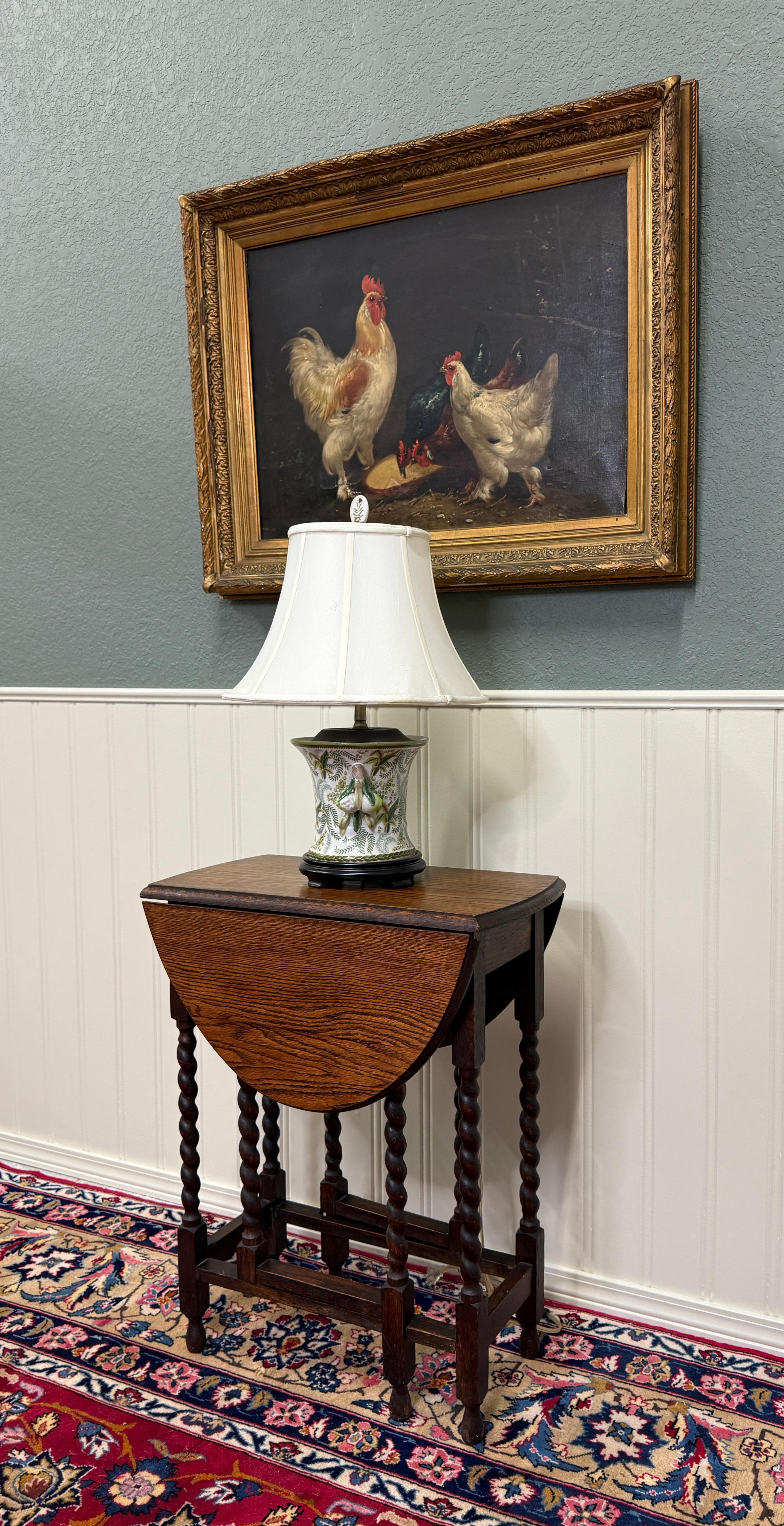 Mid-20th Century Antique English Table Barley Twist Drop Leaf Gateleg Oak Oval c.1930s