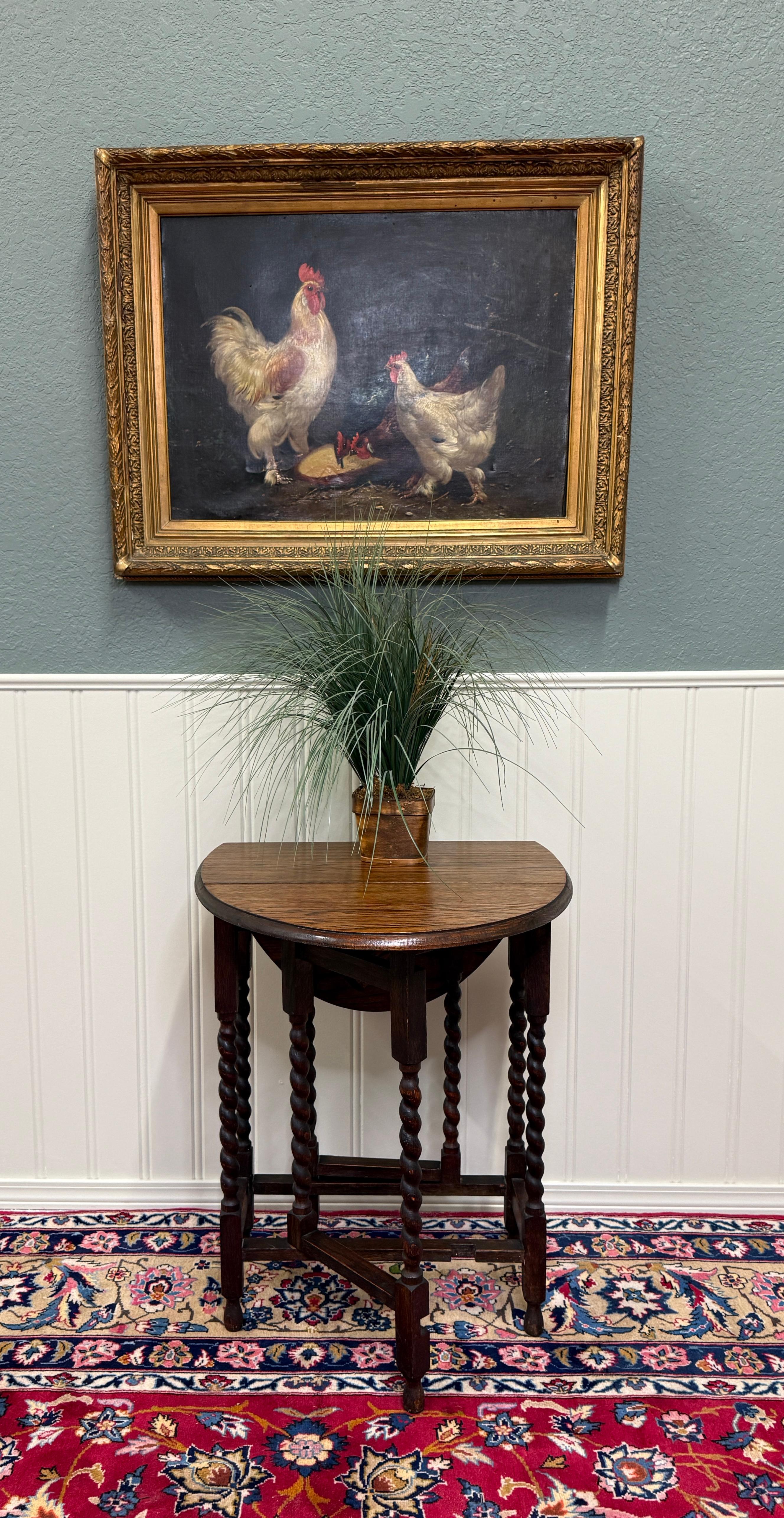 Antique English Table Barley Twist Drop Leaf Gateleg Oak Oval c.1930s 3