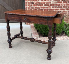 Antique English Table Console Entry Sofa Foyer W Drawers Carved Oak, Mid-19th C