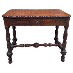 Antique English Table Console Entry Sofa Foyer W Drawers Carved Oak, Mid-19th C