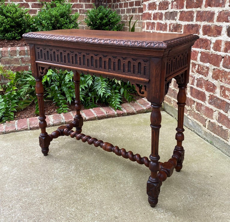 Antique English Table Console Entry Sofa Table w Drawers Oak Barley ...