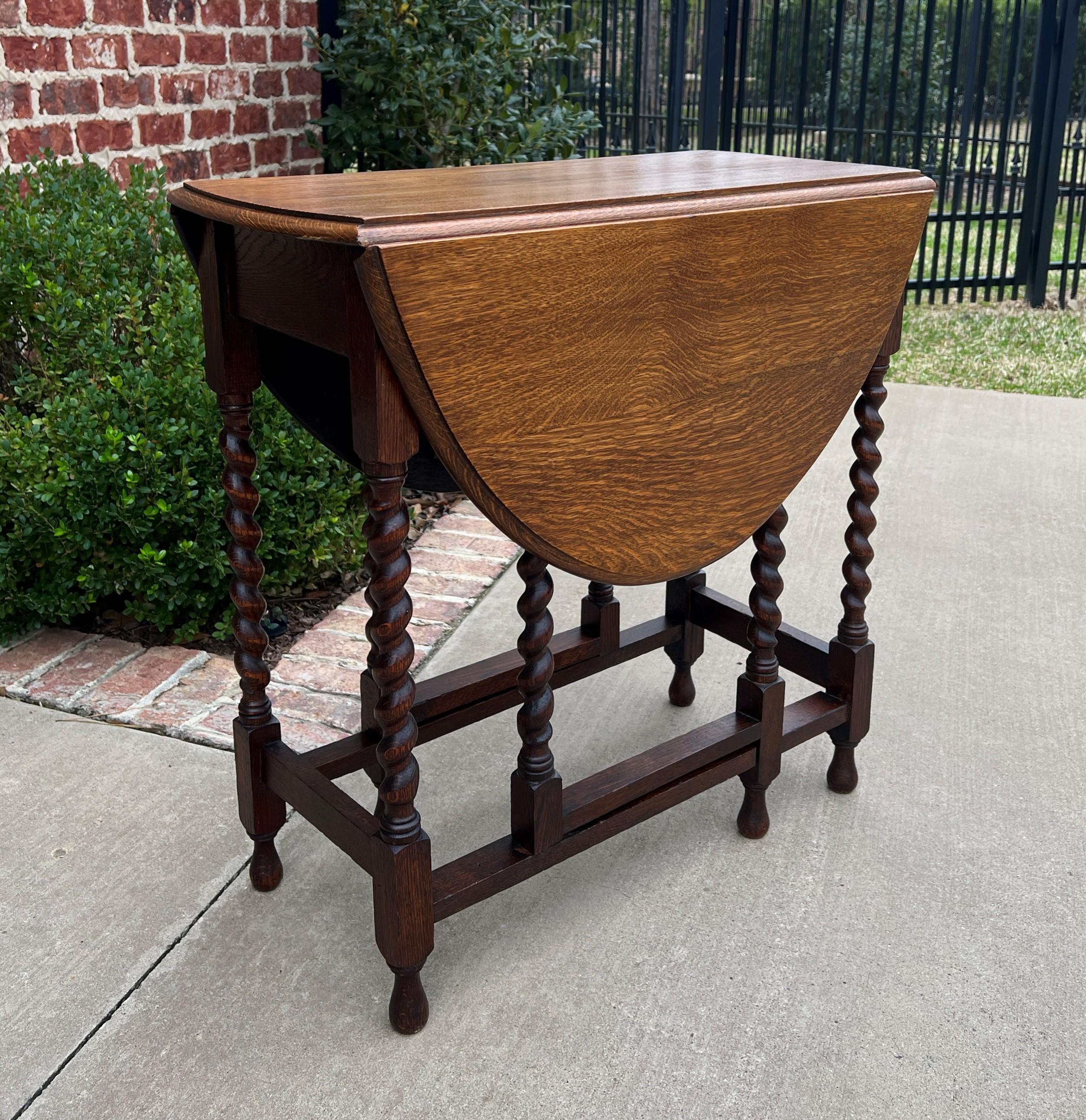 Antique English Table Drop Leaf Gateleg Barley Twist Oak Medium End Table Oval 3