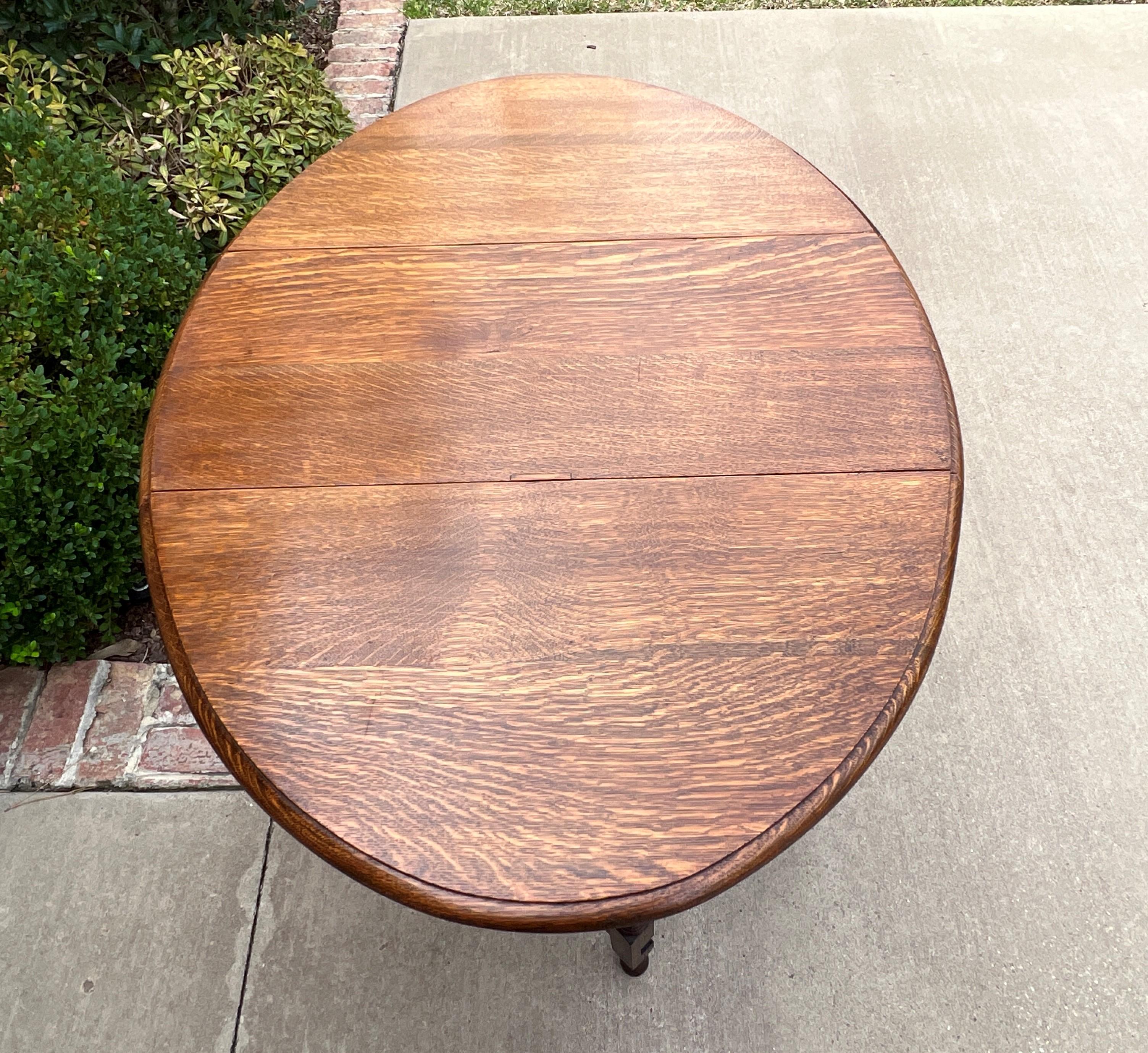 Antique English Table Drop Leaf Gateleg Barley Twist Oak Medium End Table Oval 5