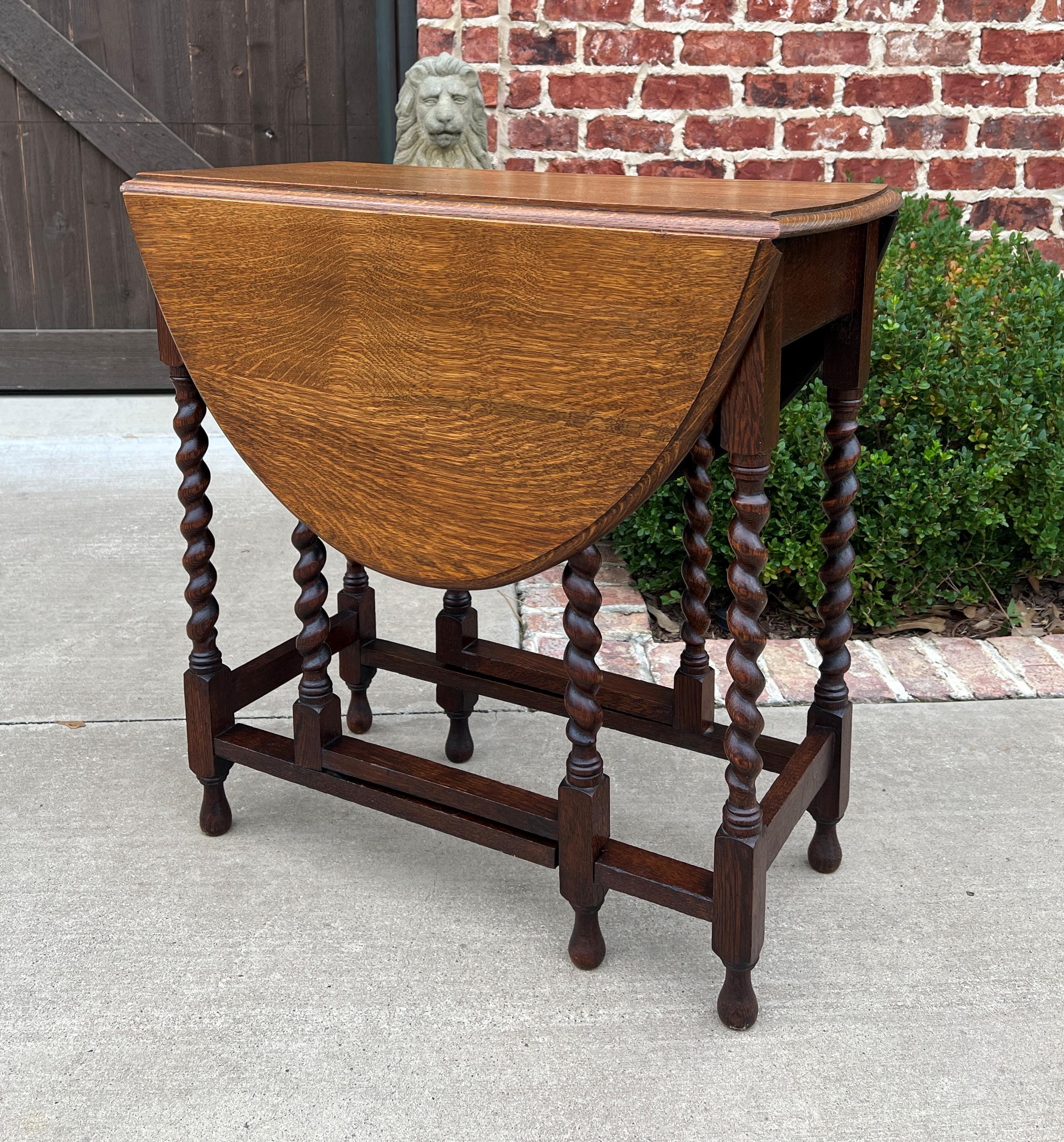 Antique English Table Drop Leaf Gateleg Barley Twist Oak Medium End Table Oval 6