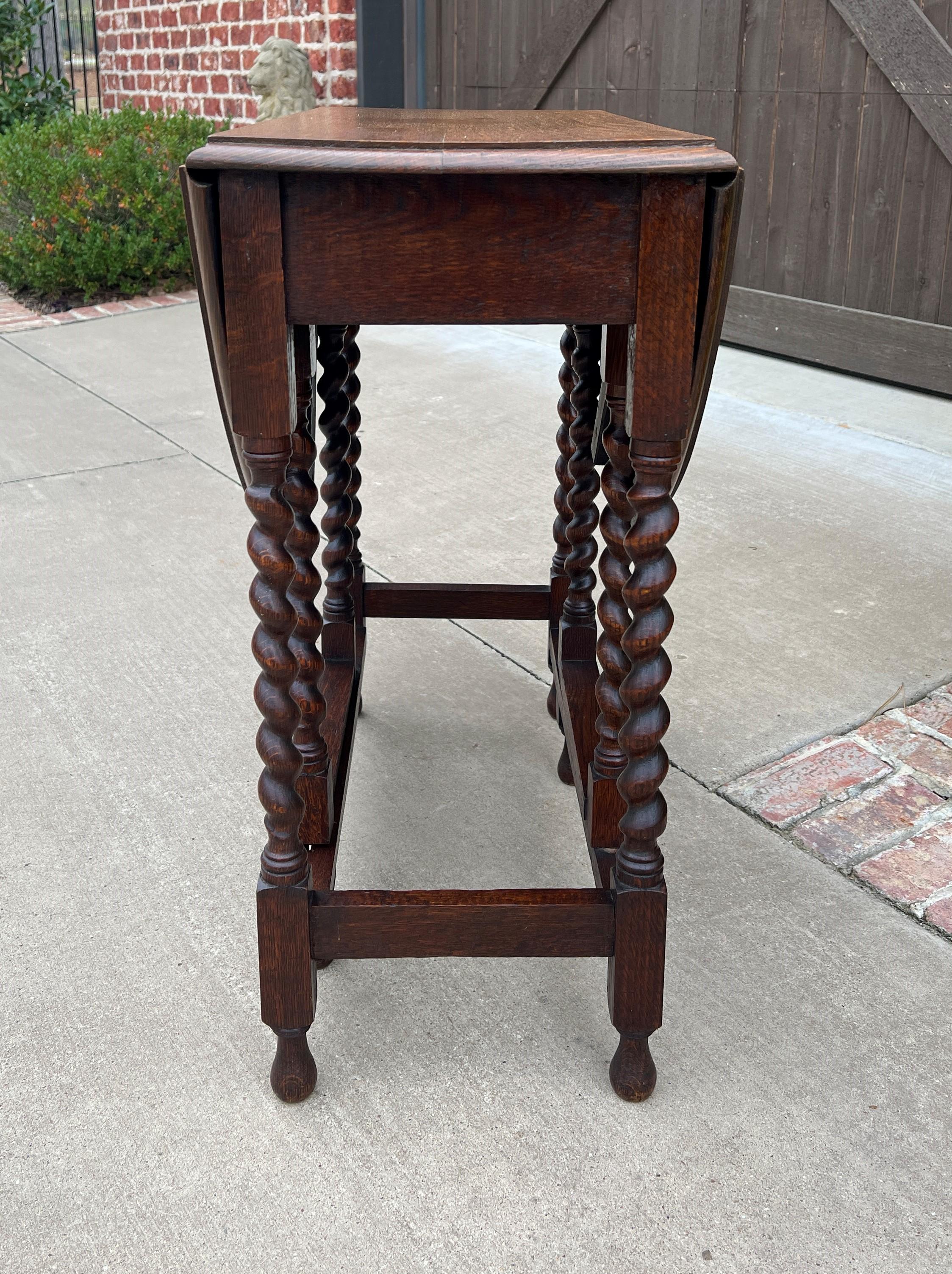 Antique English Table Drop Leaf Gateleg Barley Twist Oak Medium End Table Oval In Good Condition In Tyler, TX