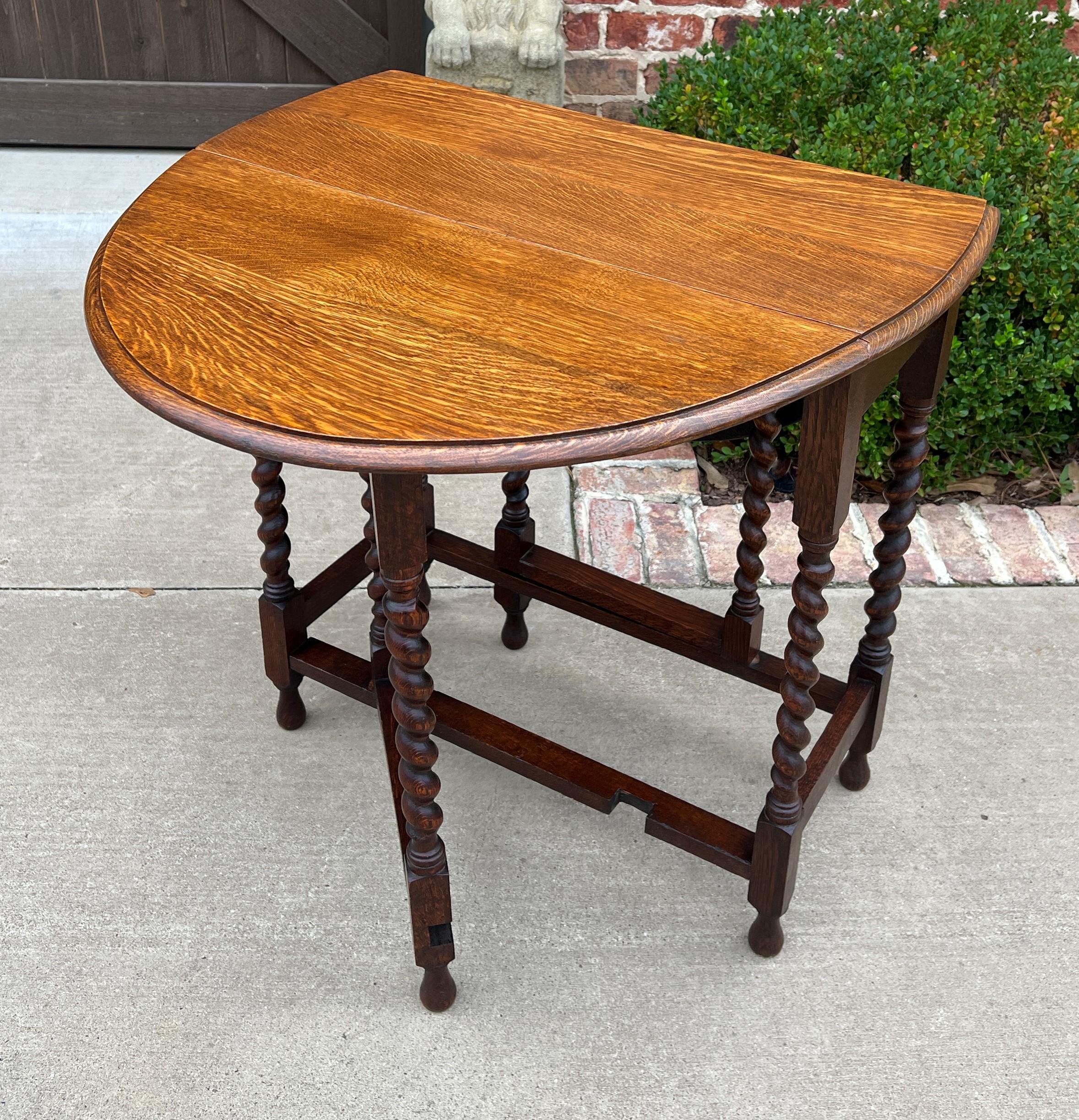 Antique English Table Drop Leaf Gateleg Barley Twist Oak Medium End Table Oval 1