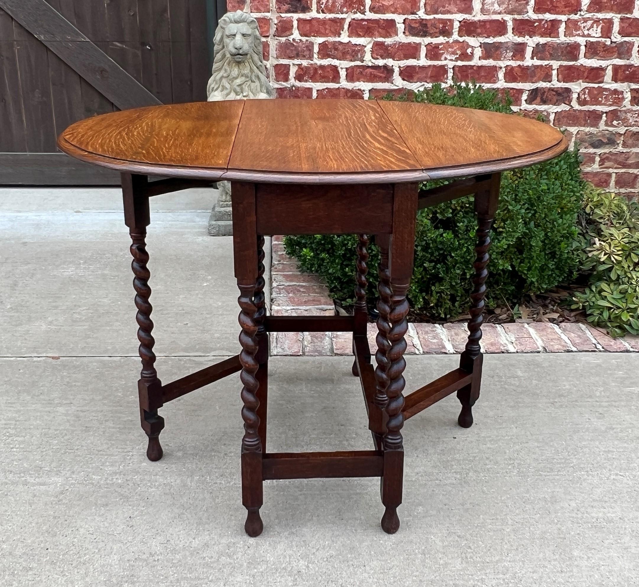 Antique English Table Drop Leaf Gateleg Barley Twist Oak Medium End Table Oval 2