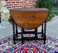 Antique English Table Drop Leaf Gateleg Barley Twist Oak Oval c. 1920-30s