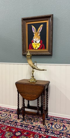 Antique English Table Drop Leaf Gateleg Barley Twist Oak Oval c. 1920-30s