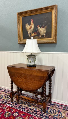 Antique English Table Drop Leaf Gateleg Barley Twist Oak Oval c. 1920-30s