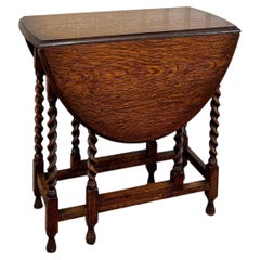 Antique English Table Drop Leaf Gateleg Barley Twist Oak Oval c. 1920-30s