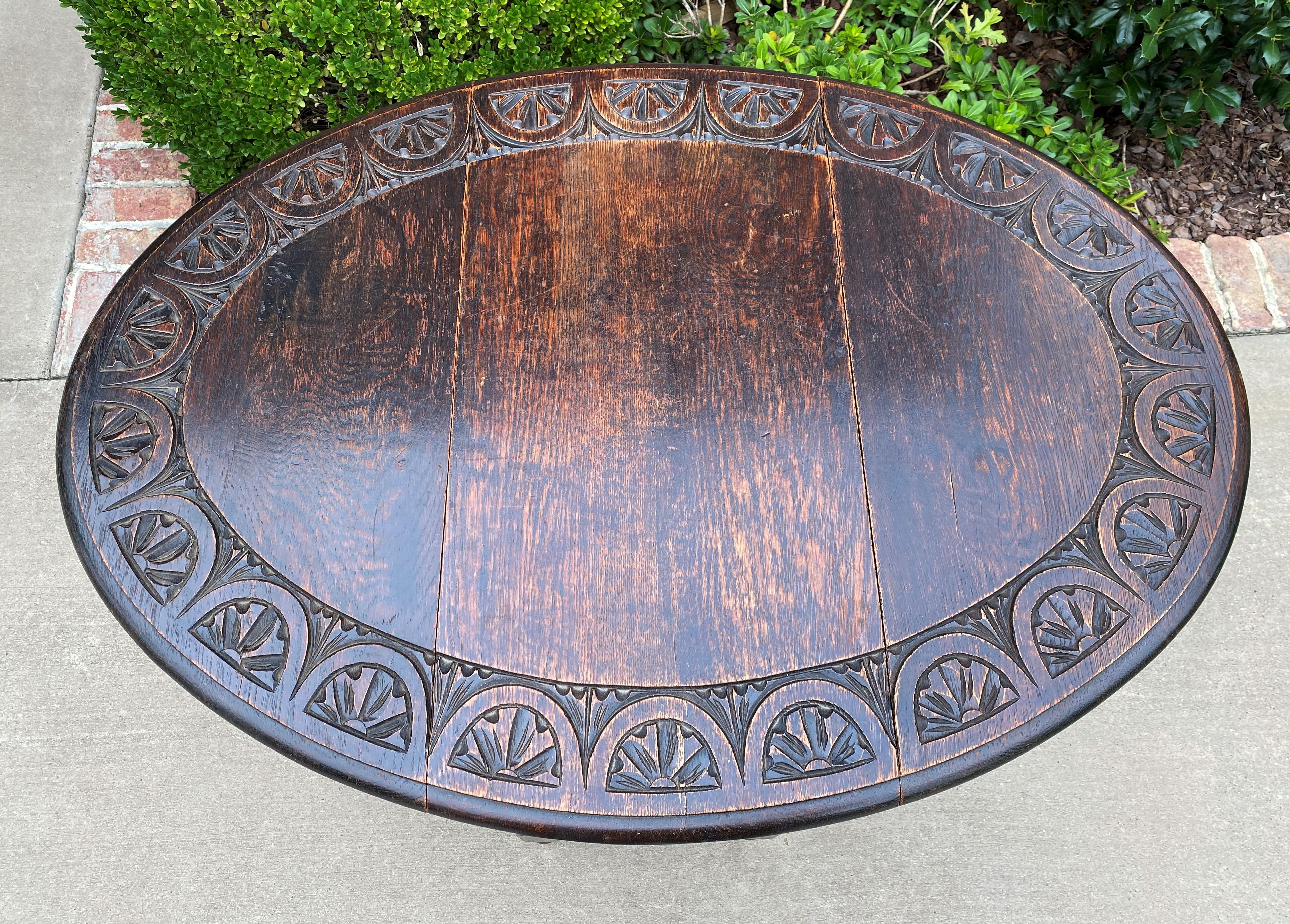 Antique English Table Drop Leaf Gateleg Barley Twist Oval Carved Top Oak, 1920s 5